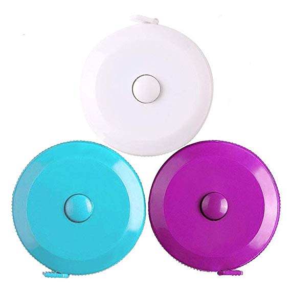 Tape Measure 150 cm 60 Inch Push Button Tape Body Measuring Soft Retractable for Sewing Double-Sided Tailor Cloth Ruler (Sky Blue Purple White) 3Pack by MXRS