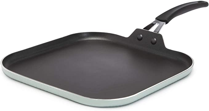 Ecolution Impressions Hammered Cookware, Non-Stick Square Griddle Pan, Dishwasher Safe, Riveted Stainless Steel Handle, 11 Inch, Sage