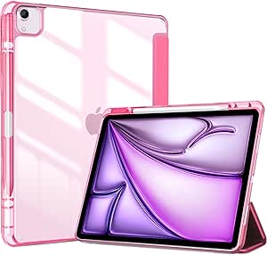 ProCase for iPad Air 13 Inch Case 2024 M2 with Pencil Holder, iPad Air 2024 13 Inch Case Clear Transparent Back, iPad Air M2 13 Cover Shockproof Smart Folio for A2898 A2899 A2900 -Melonpink