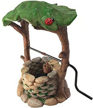 GlitZGlam Miniature Wishing Well with Movable Handle and Water Bucket for Garden Gnomes and Fairies -a Fairy Garden Accessory