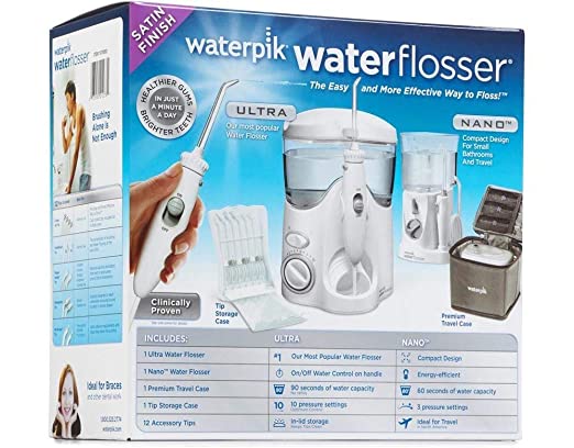 Waterpik Waterflosser Ultra and Waterpik Traveler Flosser plus 12 Accessory Tips & Tip Storage Case