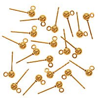 22K Gold Plated Stud Earrings Ball Post & Ring 4mm (20)