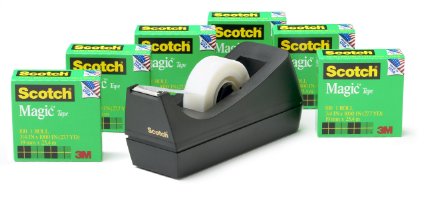 Scotch Magic Tape 6-Roll Value Pack with C38 Black Dispenser 34 x 1000 Inches 810K6C38