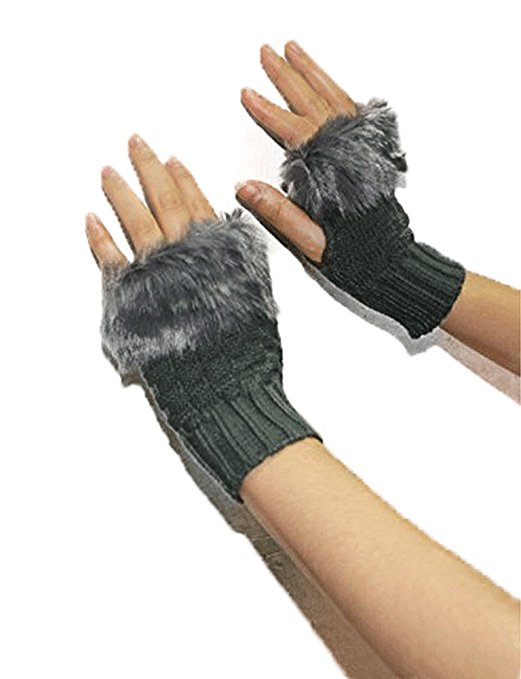 Vivoice Women Fingerless Gloves Mitten Winter Warmer Faux Fur Knitted Gloves Hand Warmer Writing Typing Reading Driving Gloves