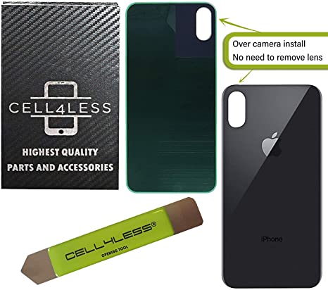 CELL4LESS Back Glass Replacement Compatible w/The iPhone Xs MAX Including Wide Camera Hole, Adhesive & Removal Tool (Black)