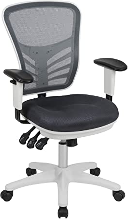 Flash Furniture Mid-Back Dark Gray Mesh Multifunction Executive Swivel Ergonomic Office Chair with Adjustable Arms and White Frame, BIFMA Certified