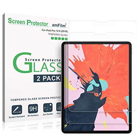 amFilm iPad Pro 12.9 inch 2018 Screen Protector Glass (2-Pack), Tempered Glass Screen Protector with TOP Notch for Apple iPad Pro 12.9" 2018 Apple Pencil Compatible 0.33mm 2.5D (2-Pack)