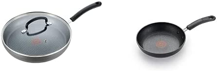 T-fal C5610264 8-Inch Fry Pan AND E76597 Ultimate Hard Anodized Nonstick 10 Inch Fry Pan with Lid, Dishwasher Safe Frying Pan, Black