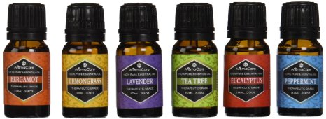 Aromatherapy Essential Oils Gift Set in a EXCLUSIVE WHITE BOX (Lavender, Peppermint, Lemongrass, TeaTree, Eucalyptus, Bergamot) FREE ebook and Essential Oil Pendant