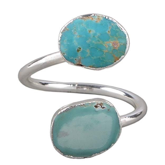 ZENGORI 1 Pcs Pretty Natural Turquoise Wrap Adjustable Ring Silver Freeform Genuine Turquoise Ring S0183