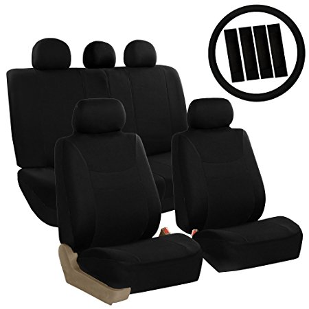 FH GROUP FH-FB030115 Combo Light & Breezy Cloth Full Set Car Seat Covers (Airbag & Split Ready), Solid Black- Fit Most Car, Truck, Suv, or Van