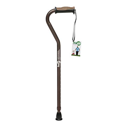 Hugo Adjustable Offset Handle Cane with Reflective Strap, Cocoa