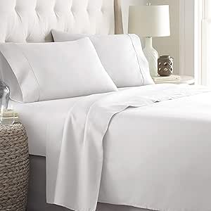 Bed Sheet Set 4-Piece Sheets 400 Thread Count Bed-Sheet 100% Egyptian-Cotton-Sheets, Soft & Sateen Weave, Fits Mattress Up to 16'' Deep Pocket Sheet Set (4 Piece Sheet Set, Queen-XL, White Solid)