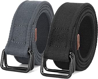 JASGOOD Men Canvas Fabric Belts Casual Web Cloth Belts with Black Double Ring Buckle 2 Pack