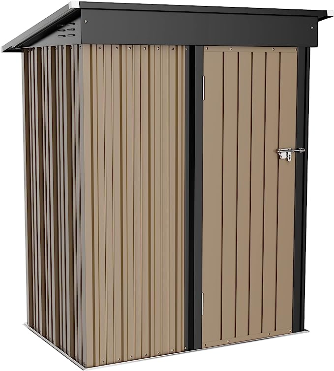 Flamaker Storage Shed Outdoor Metal Garden Shed with Lockable Door Utility Tool Shed Storage House for Backyard, Patio and Lawn (5 x 3 FT) Brown