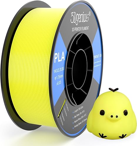 3Dgenius PLA 3D Printer Filament PLA Filament 1.75mm 1kg/2.2lbs Spool 3D Printing Filament 1.75mm PLA Filament Dimensional Accuracy  /- 0.03mm, Yellow PLA Fit Most FDM Printers