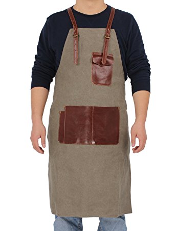 Galsang Waxed Canvas Work Apron Tool Chef Bib Apron With Pockets #767 (army green)