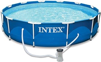 Intex 12ft x 30in Metal Frame Above Ground Round Family Swimming Pool Set & Pump