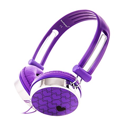 RockPapa Over Ear Love Hearts Headphones for Kids Boys Girls Childs Teens Adults, Noise Isolating, Adjustable Stereo Headphone for Surface iPod iPhone iPad mini iPad Air Tablets PC MP3 Purple