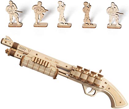 ROKR Wooden Toy Gun Rubber Band Gun 3D Wooden Puzzle (Terminator M870)