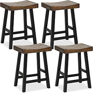 Giantex Bar Stools Set of 4, 24" Counter Height Saddle Stools, Bar Dining Chairs with Rubber Wood Frame & Footrest, Backless Barstools for Kitchen Island, Dining Room, Pub, Rustic Brown