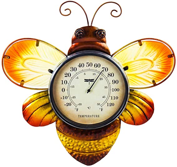 Evergreen Garden Beautiful Summer Bumble Bee Outdoor Wall Thermometer - 14 x 1 x 15 Inches Fade and Weather Resistant Outdoor Decoration for Homes, Yards and Gardens