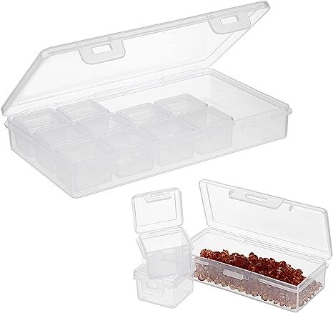 Hipiwe 13 Jars Plastic Beads Storage Containers with Hinged Lid Diamond Painting Box Case Sewing Pills Jewelry Beads Art Accessories Organizing Bin Box for DIY Diamond, Nail and Small Items