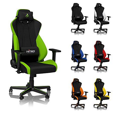Nitro Concepts S300 Gaming Chair/Office Chair • Ergonomic • Up to 300 lbs Users • 90° to 135° Reclinable • Height Adj. • 3D Armrests • Wheels • Breathable Cold Foam Padding • Atomic Green