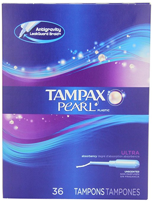 Tampax Pearl Plastic, Ultra Absorbency, Unscented Tampons, 36 Count (Pack of 2)