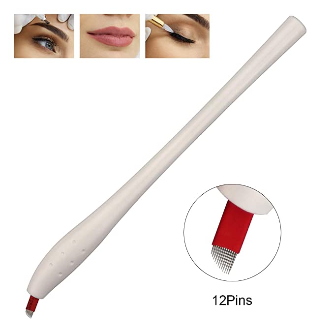 Guapa 10pcs Manual Disposable Microblading Pens with Blade Needle Tebori Pen 12/14/17/18U Pin Ombre Brows Lip Liner Training Permanent Makeup Embroidery Handpiece (12Pin)