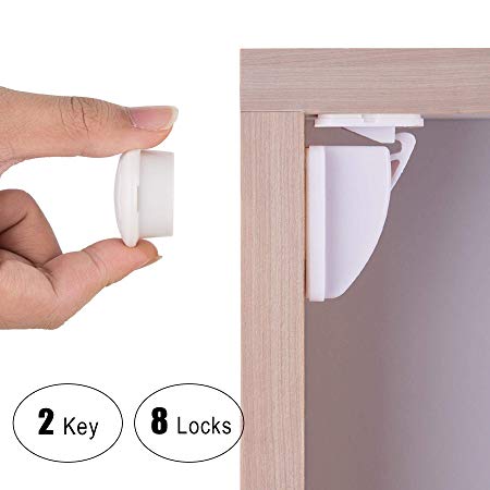 Baby Proof Magnetic Cabinet Safety Locks, CO-Z Hidden Magnetic Latch Lock Systems - No Tools No Drill Needed (8 Locks   2 Keys)