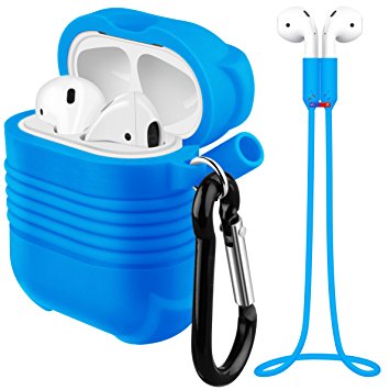 AirPods Case,Bepack Air Pods Accessories Cover Shockproof Silicone Protective Cover Skin with AirPods Strap &Anti-Lost Carabiner for Apple Airpods Charging Case blue