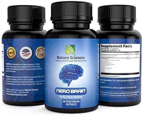 Naturo Sciences Nero Brain Booster Nootropic Supplement (60 Capsules) – Helps Improve Clarity, Focus and Memory – Fortifies Cognitive Development and Mental Performance – Made in the USA