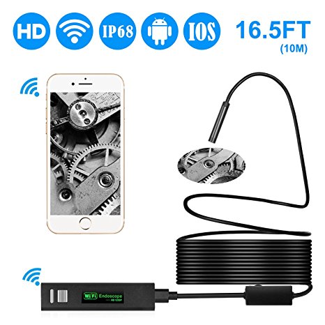 Wireless Endoscope,TryAce 1200P Endoscope Inspection Camera IP68 Waterproof WIFI Borescope Inspection for Android,IOS and Windows System - BLACK, 5M(16.5FT)