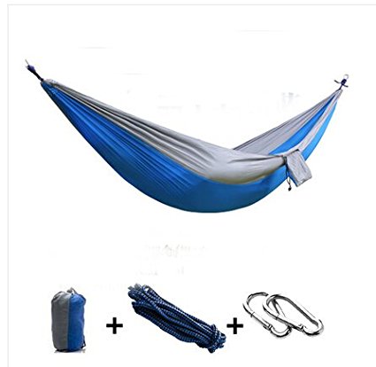 Yosoo®Ultralight Hammock Travel Camping Outdoor Nylon Fabric Hammock Parachute Bed for Double Two Person with Free Pen High Quality (blue and grey)