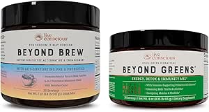 Live Conscious Beyond Greens & Beyond Brew | Delicious Greens Powder for Bloating   Mushroom Superfood Coffee Alternative Caffeine Free