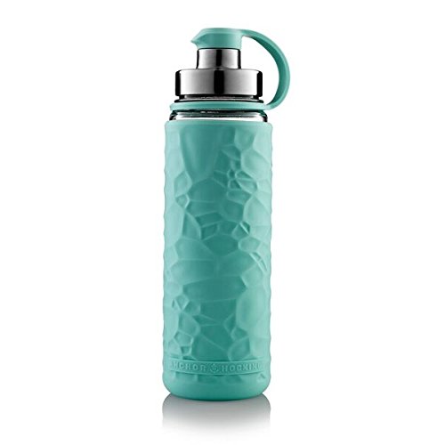 Anchor Hocking Life Durable Glass Water Bottle with Silicone Sleeve- 19.5 ounces, BPA-Free, Wide Mouth, Leak Proof Design