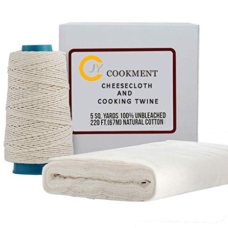 Cheesecloth and Cooking Twine – 100% unbleached Grade 50 Natural Cotton Cheese Cloth(5 Yards/45 Sq. Feet) Best for Cooking Food, Cheese making, Straining, Basting Turkey - Washable and Reusable Strain