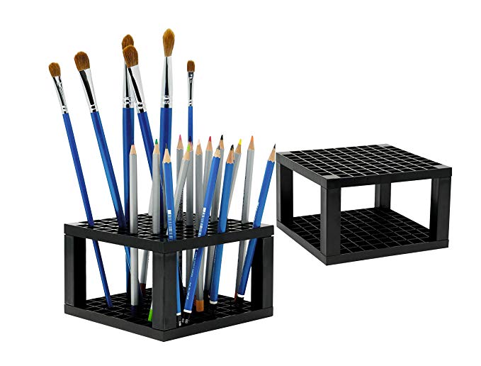 CAXXA 96 Hole Art Plastic Pencil & Brush Holder Desk Stand Organizer Holder for Pens, Paint Brushes, Colored Pencils, Markers (2 Pack)