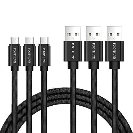 Micro USB Cable, POOPHUNS 3 pack Nylon Micro USB Cable, Nylon Braided Charging Cable, Charge and Sync Cable for Android Smartphones, Samsung, Sony, Huawei, HTC, LG, Nexus, Kindle and more, Black(2x2m, 1x1m)