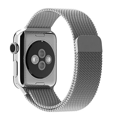 Compatible with Apple Watch 38 42 mm, Stainless Steel Milan Magnetic Closure Band, Universal iWatch Series 4 3 2 1 (Silver, 42mm/44mm)