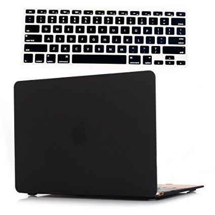 Case for Apple Laptop, Alucky 2 in 1 Frosted Hard Cover Shell Skin for 12 inch Macbook Retina Model A1534 (2015 Newest Version) with Macbook Keyboard Cover (Black)