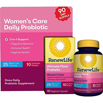 Renew Life Women's Probiotic - Ultimate Flora Probiotic Women's Care, Shelf Stable Probiotic Supplement - 25 Billion - 90 Vegetable Capsules (Packaging May Vary)
