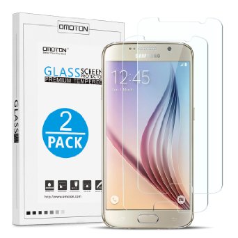 OMOTON Galaxy S6 Screen Protector [2 Pack] - [2.5D Round Edge] [9H Hardness] [High Definition] [Bubble Free] Tempered Glass Screen Protector for Samsung Galaxy S6, Lifetime Warranty