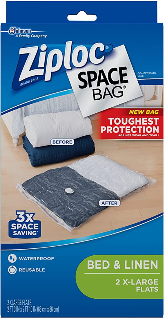 Ziploc Flat Space Bags, For Organization and Storage, Reusable, Waterproof Bag, Pack of 2 (XL)
