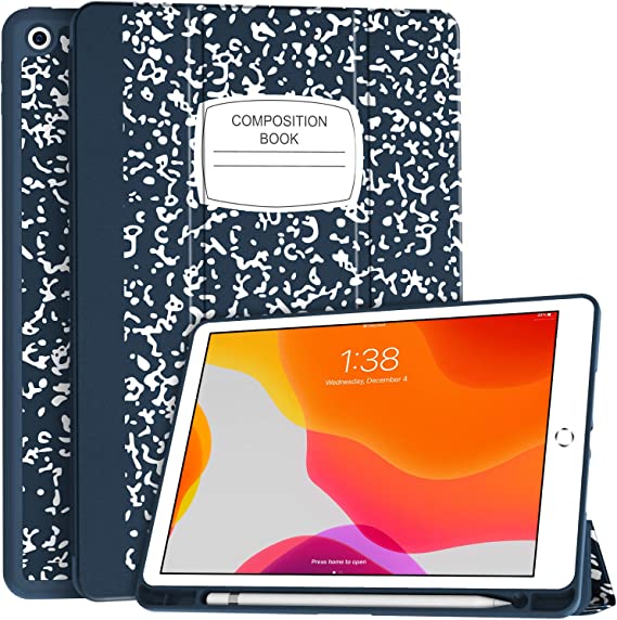 Soke New iPad 10.2 Case with Pencil Holder for iPad 9th Generation 2021 /8th Gen 2020/7th Gen 2019- Premium Shockproof Case with Soft TPU Back Cover & Auto Sleep/Wake for iPad 10.2 Inch,BookNavy