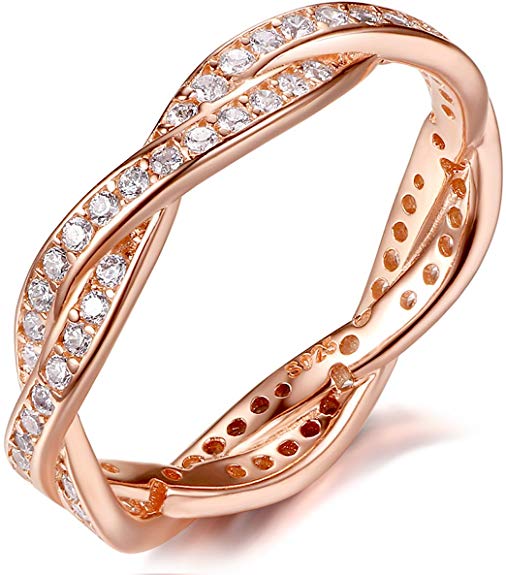 925 Sterling Silver Rose Gold-plated Engagement Wedding Rings with Cubic Zirconia By Presentski