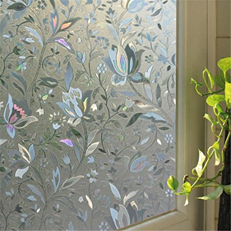 OstepDecor Multi-size Floral No-Glue 3D Static Decorative Privacy Window Films, 35.4" x 196.8"