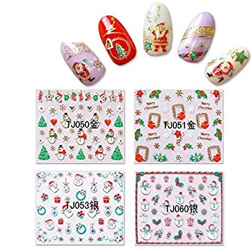 KADS Nail Art Stickers Christmas Themed Gold 3D Stickers Nail Art Decals - 1 Pack 12 Design
