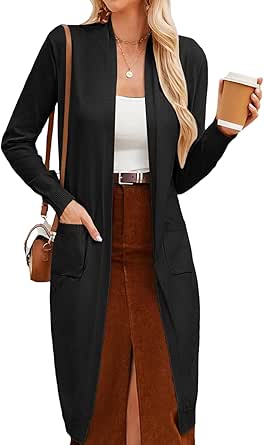 GRACE KARIN Women's 2024 Trendy Long Cardigan Sweaters Open Front Long Sleeve Maxi Duster Coats with Pockets